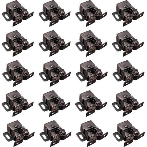 Serrure à double rouleau à billes pour porte d'armoire en acier laminé à froid, 20 pièces (couleur bronze)