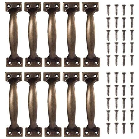 Poignées Poignee de Meuble 10Pcs Poignées d'Armoires de Cuisine Vintage Bouton de Porte Poignee Rétro en Bronze pour Armoires de Cuisine (Bronze,98x23mm) (1/4)