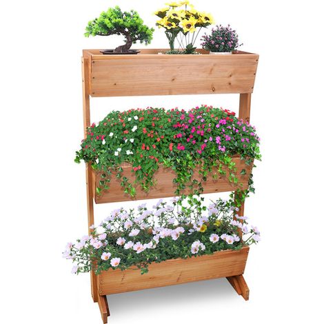 Cama de jardín Vertical elevada, Maceta de 3 Niveles, Maceta de Madera, Maceta, Maceta, Soporte de Escalera Elevado, para Hierbas, Verduras, Flores, jardinería, Interior y Exterior 69x39x106cm (1/5)
