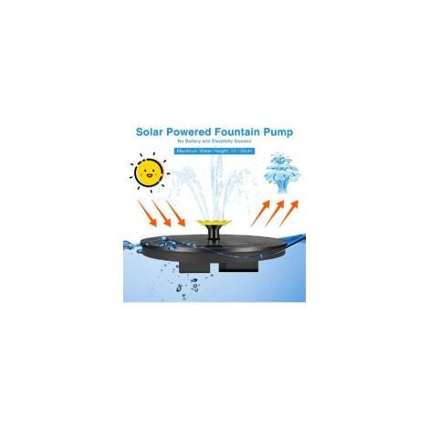 Fontaine solaire flottante, pompe solaire pour bassin avec buses, mini-fontaine 1,4 W, décoration de jardin, fontaine ronde pour oiseaux, poissons, piscine, bassin (noir) (1/4)