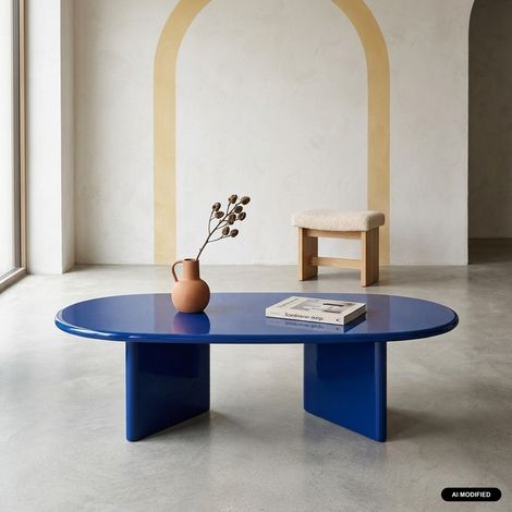Table basse ovale finition glossy bleu - Rumi (1/5)