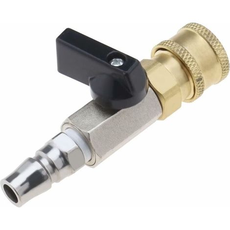 Raccord rapide pour air comprimé, vanne à boisseau sphérique pneumatique, vanne de dosage, vanne d'arrêt 1/4" avec raccord fileté mâle 1/4" et douille de raccordement 1/4". (1/4)