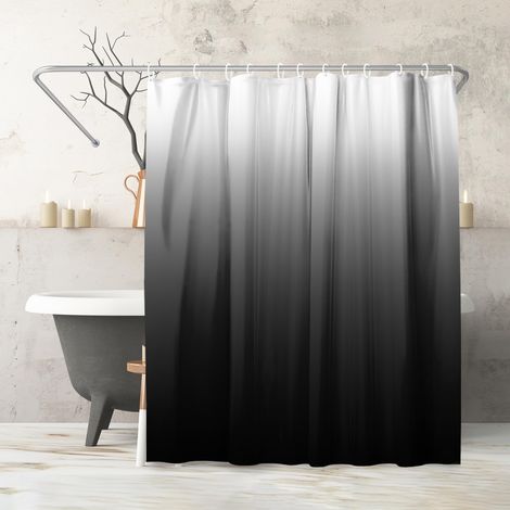 Rideau de Douche 180x200 cm Noir Dégradé - 100% Polyester - Rideau Salle de Bain Résistant à l'eau avec Œillets en Métal et 12 Crochets Plastiques Durables (1/5)