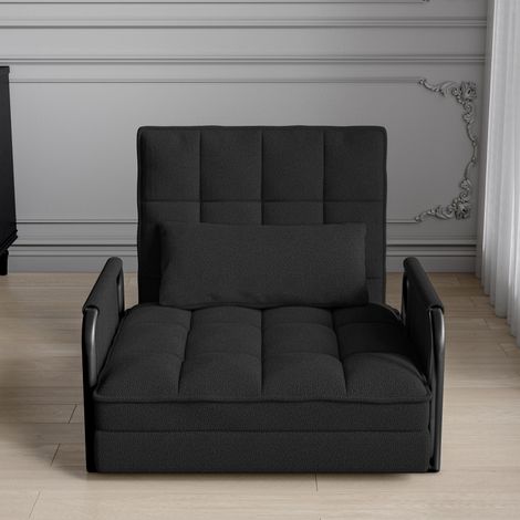 Relaxsessel, 2-in-1 Sessel mit 5 verstellbaren Neigungspositionen, bequeme Rückenlehne, Metallgestell, Stoff, modernes Design, Schwarz