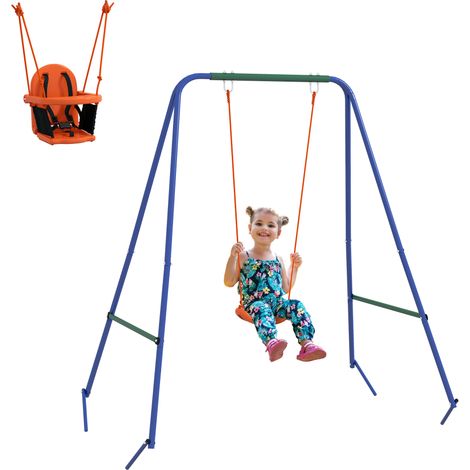 Balancelle de Jardin 2 en 1 pour Bébés et Enfants de 6 Mois à 8 Ans, Orange et Bleu (1/5)