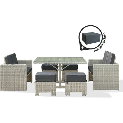 OCEANE - Conjunto de comedor empotrable 8 plazas resina trenzada - DCB GARDEN