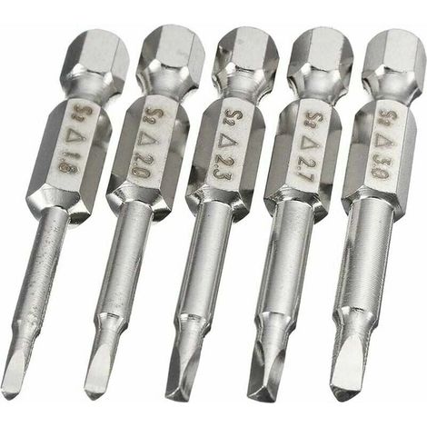 Juego de 5 puntas de destornillador eléctrico con vástago hexagonal y cabeza triangular de 50 mm, puntas de destornillador magnético de 6,35 mm, vástago hexagonal, punta triangular de acero S2 de 1,8/ (1/5)