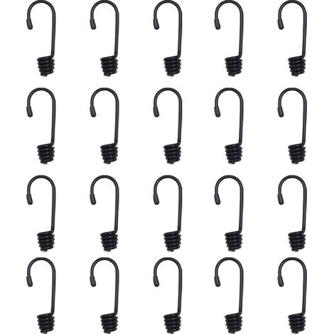 Lot de 20 crochets noirs pour sandows, 6 mm, embouts spiralés en plastique pour élastiques. (1/5)