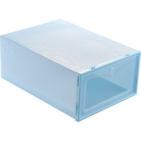 Boîte à chaussures empilable transparente épaisse, boîte de rangement de chaussures anti-poussière, étui bleu 33x23x13cm