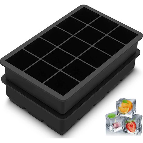 2 Pack Large BPA Free Silicone Ice Cube Trays 15 Cavities Whiskey Cocktail Homemade Easy to Use Reusable
