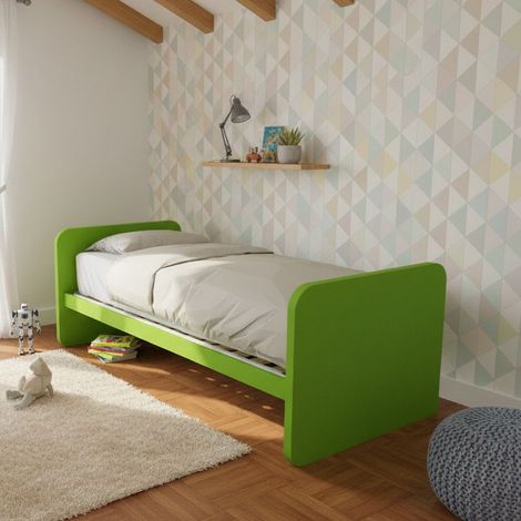 Letto singolo cameretta 80x190 con rete a doghe in acciaio e faggio - Verde mela