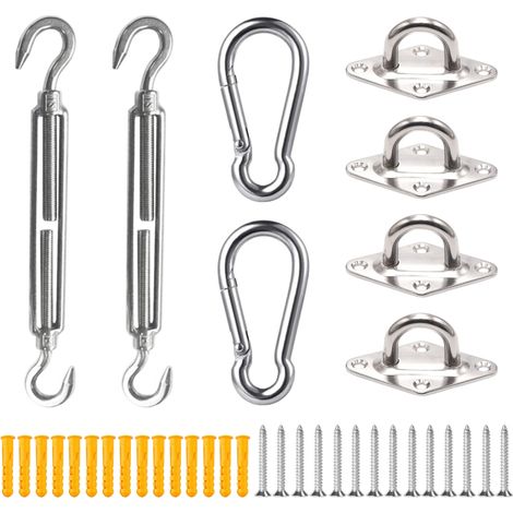 Kit de fijación de alta resistencia para guirnaldas de luces, ganchos y toldos, fabricado en acero inoxidable 304, para patio o jardín.