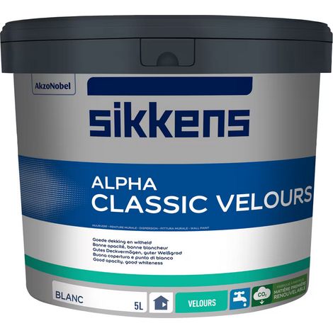 Sikkens – Peinture acrylique premium lessivable velours blanc 5L – Séchage rapide – Faible taux de COV A+ – Pour surfaces en plâtre et béton