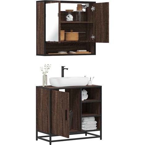 2-tlg. Badmöbel-Set Braun Eichen-Optik Holzwerkstoff