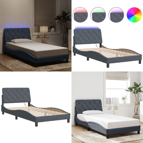 Bettgestell mit LED-Leuchten Dunkelgrau 100x200 cm Samt - Samtbett - Bettrahmen - Doppelbett - Boxspringbett - LED-Bett - Home & Living (1/5)