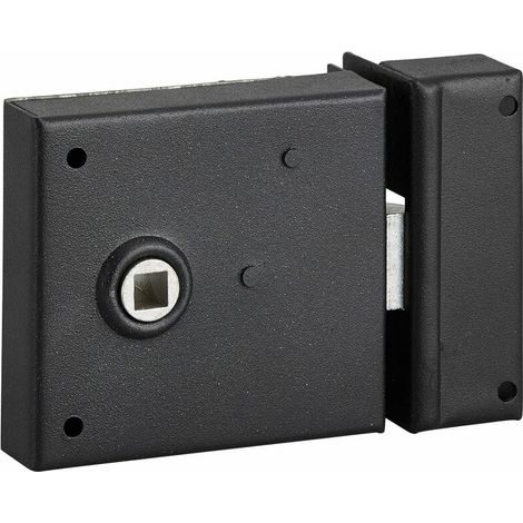 Serrure horizontale en applique à fouillot pour porte intérieure – Pêne demi-tour – Axe 60mm – Carré 8mm – Dimensions 85x76mm – Noir - 2tour (1/2)