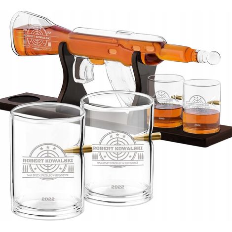 Set da whisky con caraffa, fucile e 4 bicchieri, inciso per il compleanno di un uomo.