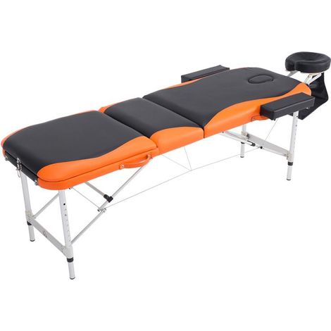 LETTINO PER MASSAGGI PROFESSIONALE PIEGHEVOLE IN ALLUMINIO NERO E ARANCIONE (1/5)