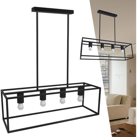 Aigostar Lampadario A Sospensione 4 Luci E27 Max 160W Nero Industriale