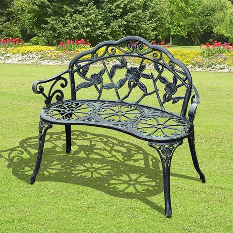 Panchina da giardino 2 posti in metallo con design traforato, 100x54x78 cm, verde antico (1/5)