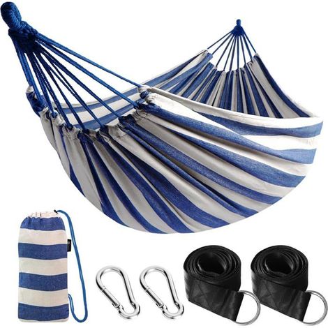 Hamac de camping 1 personne Coton résistant Anti-basculement Jardin, plage, randonnée Avec sac de transport (1/5)