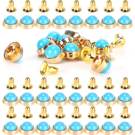 Lot de 100 rivets en cristal coloré de 8 mm, clous décoratifs en alliage de zinc pour bagages, vêtements et chaussures (bleu) (1/5)