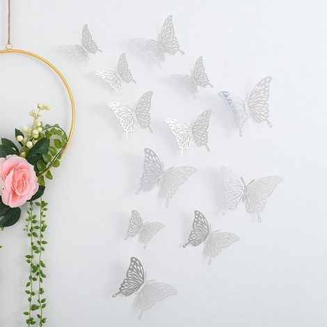 Set di 48 adesivi murali a forma di farfalla, adesivi 3D, decalcomanie murali rimovibili, decorazioni murali 3D, facili da applicare, minimalisti. (1/5)