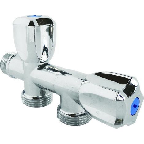 Robinet machine à laver double en ligne - mâle 3/4" (20/27) - Somatherm (1/4)