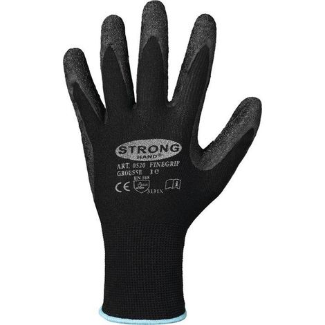Guanti Finegrip taglia 12 nero EN 388 PSA II nylon con lattice termoretraibile STRONGHAND (Per 12) (1/4)