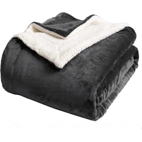 Sherpa-Bettdecke, weich, dick und warm, flauschig, Fleece, wendbar, leicht, Queen-Size, grau