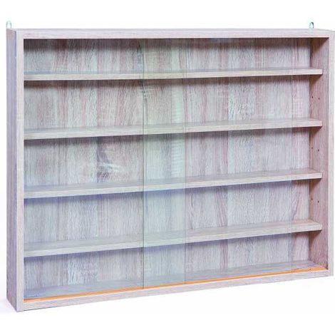 Inter Link Espositore da parete per oggetti da collezione Mobile contenitore con 4 ripiani 5 scomparti per miniature Pannello in truciolato Rovere(80x60x9,5 cm) Collectizioni