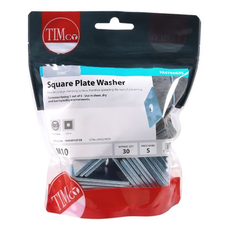 TIMCO Square Plate Washers Silver - M10 x 50 x 50 x 3