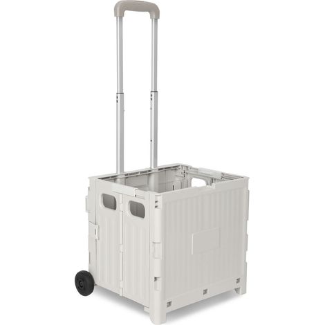 Randaco Carrello spesa pieghevole 45L con coperchio, 2 ruote, trolley box per spesa e casa, bianco
