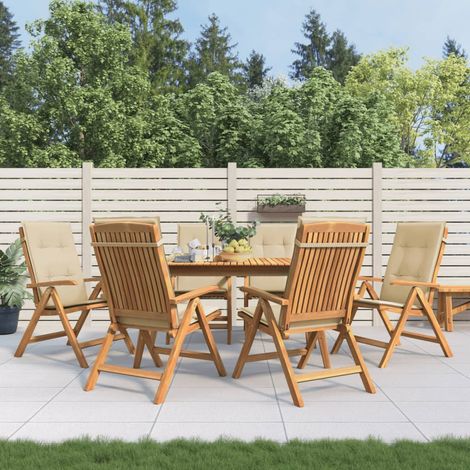 Lot de 6 Chaises/Fauteuils de jardin inclinables et coussins bois teck -TF84565 (1/5)