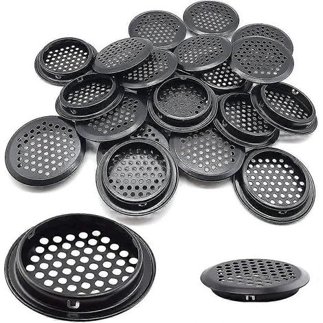 Lot de 20 grilles d'aération rondes en acier inoxydable pour camping-car, salle de bain, cuisine, etc., noires, 53 mm (1/5)