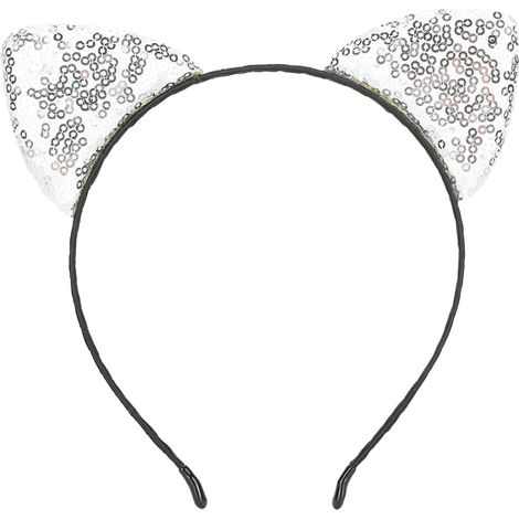 Serre-tête réversible à sequins, oreilles de chat chatoyantes, accessoire cheveux félin pour femme, argenté (1/5)