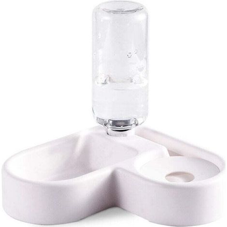 Distributeur d'eau automatique 2 en 1 pour animaux de compagnie, abreuvoir résistant aux éclaboussures et mangeoire sèche pour chat/chien, gamelle pour animaux de compagnie (blanc) (1/4)