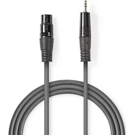 Cable de audio balanceado xlr macho de 3 pines macho de 35 mm niquelado 150 metros redondo pvc gris oscuro funda de carton