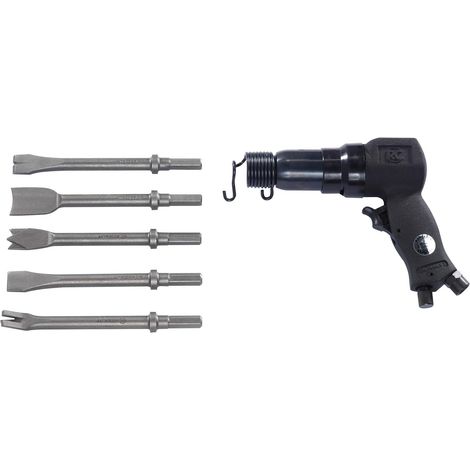 Kit d'outils : Marteau burineur pneumatique pour métal, Hex 11 mm, 6 J, 3000 Coups/Minute, avec 5 burins et Mallette Noir