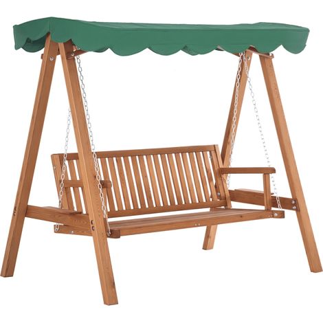 Balancelle de Jardin 3 Places Toit imperméabilisé 2 tablettes Support 1,9L x 1,3l x 1,85H m Charge Max. 360 Kg Bois de pin Vert