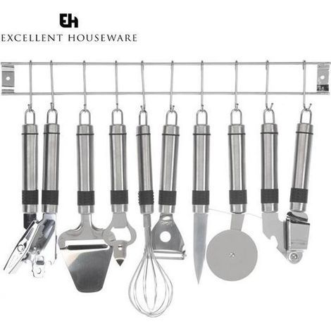 Set de 8 Ustensiles de Cuisine en Acier Inoxydable avec Support Mural (1/5)