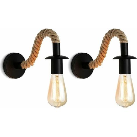 Applique murale en corde de chanvre style ancien, en bois, pour intérieur, grenier ou couloir extérieur (lot de 2, ampoule incluse), blanche (1/5)
