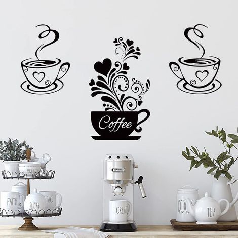 Wandaufkleber für Tassen im Café Cuisine-Dekor, selbstklebende Aufkleber, selbstklebende Wandaufkleber, bewegliche Tassen im Café-Dekor, Wandbild für Maison Cuisine, Salle à Manger, Salon, Bar, Café N (1/5)