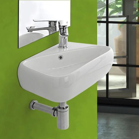Lavabo sospeso in ceramica 45x27,5 cm bianco lucido sinistro (1/5)