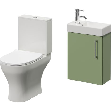 Napoli Cube Olive Green 400mm Single Door Wall Mounted Vanity Unit and Jubilee Toilet Suite with Align Basin - 400mm - Chrome 160mm Handle