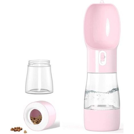 Travel Dog Water Bottle - Portable Dog and Cat Dispenser for Walking, Traveling, Hiking - Multifunctional Outdoor Container (Pink) (1/5)