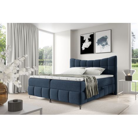 Boxspringbett Schlafzimmerbett CHARLES PREMIUM 120x200cm Stoff Aragon Dunkelblau
