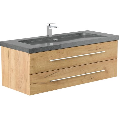 Badmöbel Granit G654 Damo 130 cm 1 Hahnloch SoftClose eiche gold (1/5)