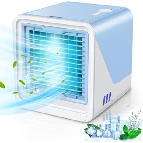 [NIEMALS VERWENDET] Kleiner, tragbarer 3-in-1-Luftbefeuchter mit Verdunstungstechnologie und 3-stufigem Tischventilator – geeignet für Zuhause und Büro, Blau (1/4)