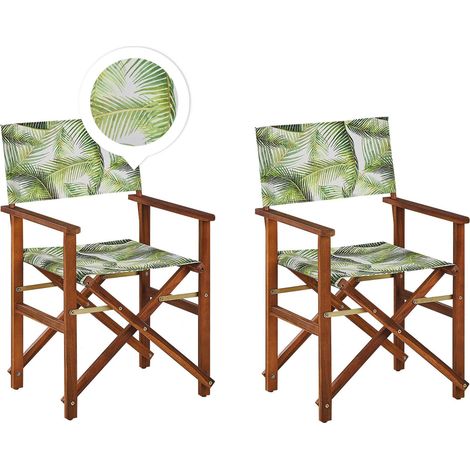 Set di 2 Sedie da regista per Giardino in Legno Scuro Trama Foglie di palma Cine (1/5)
